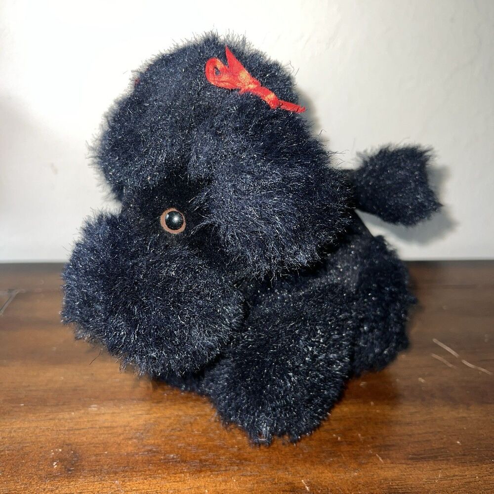 Vintage Target Black Schnauzer Poodle Dog Plush Red Bows 7" Korea